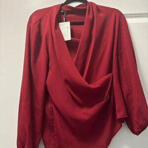 Celine Asymmetrical Red Wrap Blouse